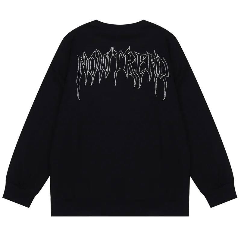 

2022 Hip Hop Oversized Sweatshirts Gothic Streetwear Letter Cross Rhinestones Sweatshirt Men Harajuku Korean Crewneck Pullover