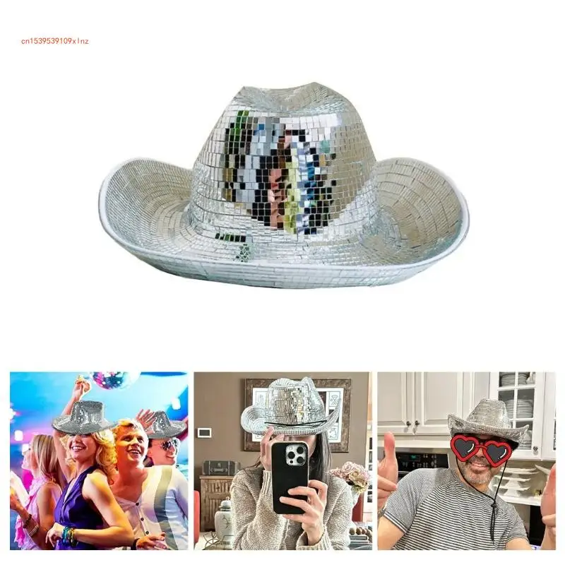 

NightClub Cowboy Cap Mirror Hat Stage Props Hat Headdress RaveShow Accessory