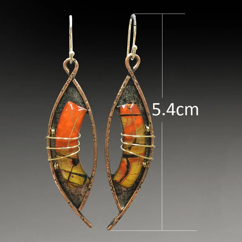 Женские серьги с камнем Винтажные желтого и оранжевого цветов из полого металла