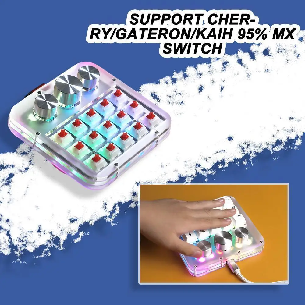 

Macro Mechanical Keyboard Kit 3 Encoder 15key Knob Hot Swappable Keyboard One-handed Mini Keypad Support For Qmk Via Red Sw R7i9
