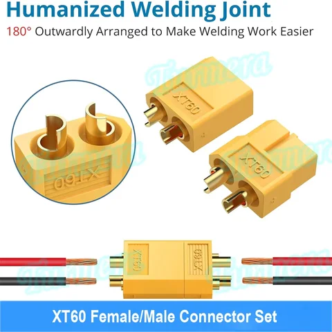 Разъем Turmera XT60, штекер, гнездо с термоусадочным кабелем длиной 30 мм, 16awg 30 А, предохранительный кабель для электровелосипеда или воздушного дрона 12 В, 24 В, 48 В, для самостоятельного использования
