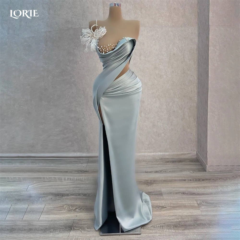 

LORIE Pearls Mermaid Evening Dresses Ruched One Shoulder Side Split Prom Dress Saudi Arabia Pleats Dubai Celebrity Party Gowns