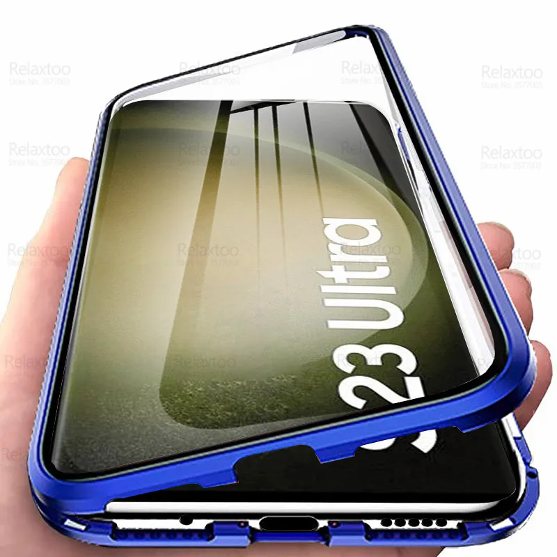 

360° Magnetic Flip Case For Samsung Galaxy S23 Ultra 5G S22Ultra S 23 Plus 23S S23Plus Double-Sided Protective Glass Cover Coque