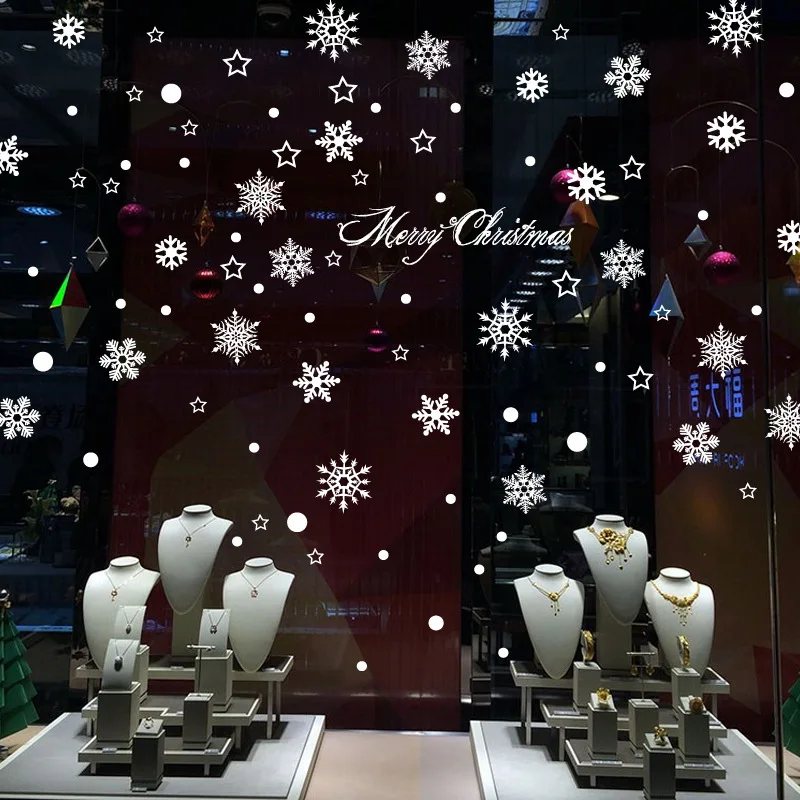 

Christmas Romantic Snowflake Wall Stickers Mall Storefront Glass Window Background New Year Decoration Wall Decals