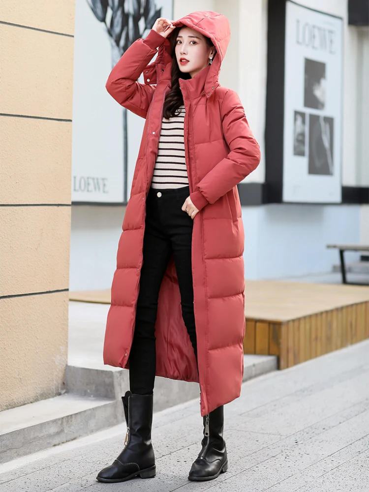 

Elegant Solid Color Casual Parkas Fur Women Autumn Winter Solid Color Zip Up Button Sweet Loose Fashion Long Coat Down 2022