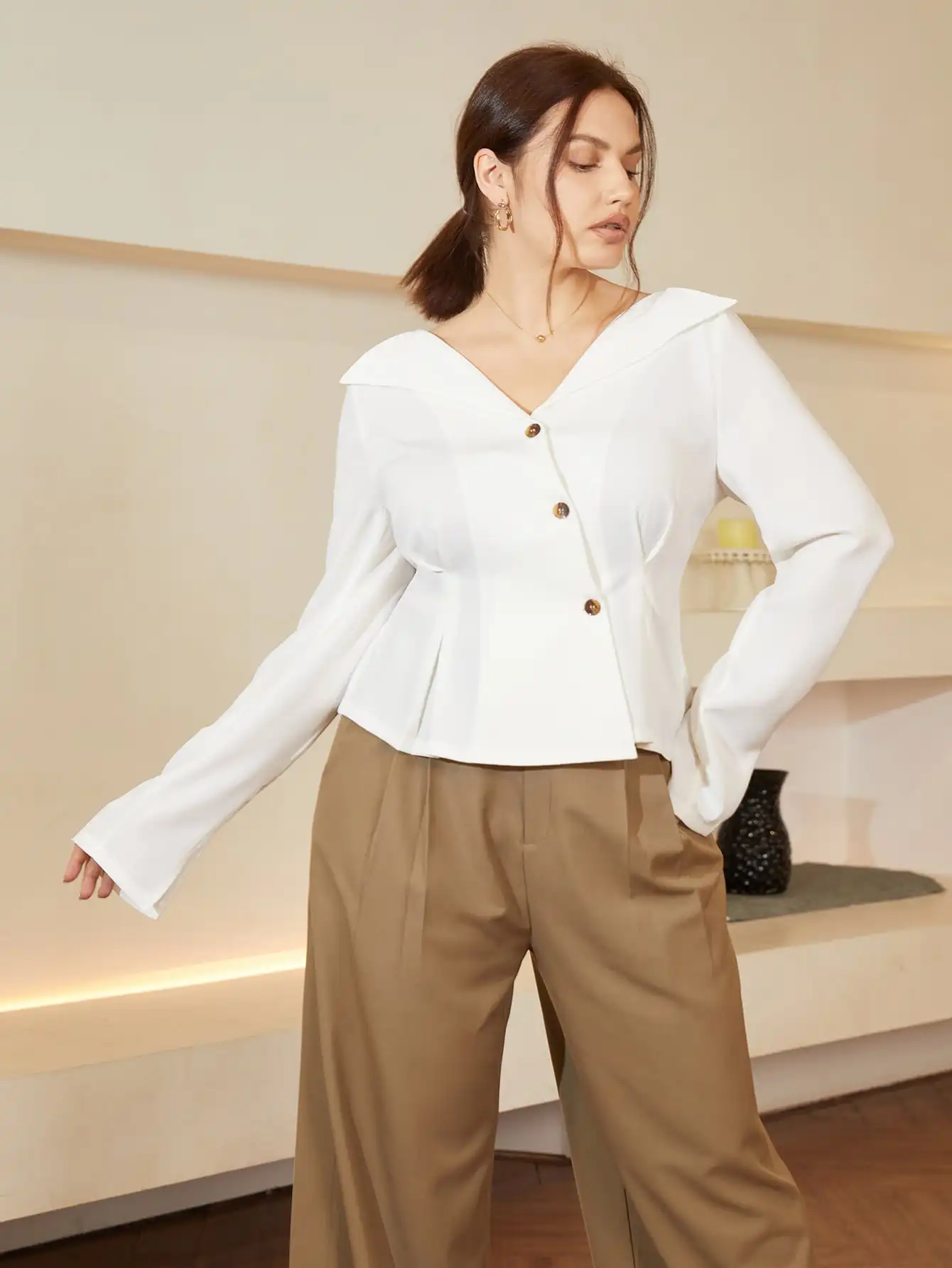 AEL Lady Модный Элегантный Асимметричный топ большого размера Однотонная рубашка на