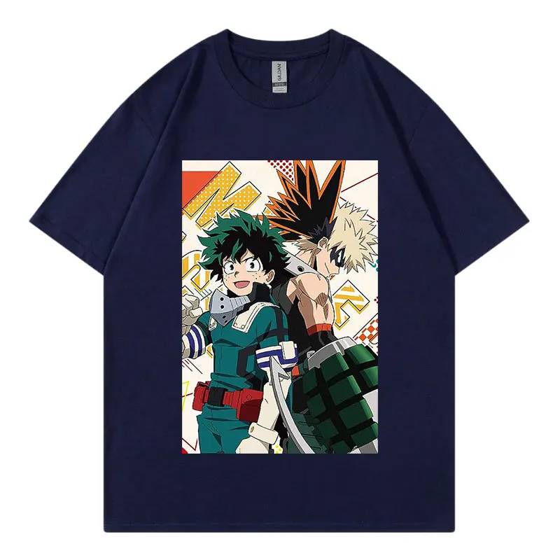 

Хлопковая футболка с аниме «Моя геройская Академия», удобная модная Высококачественная Мужская футболка с коротким рукавом, свободная версия с коротким рукавом