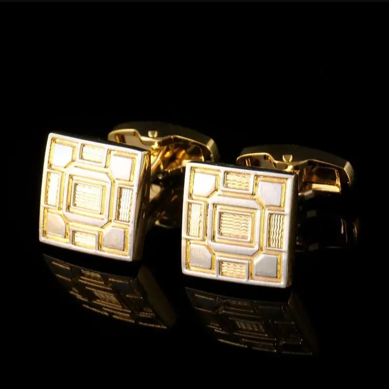 Gold Lattice Square Mens Buttons Wedding Groom Gift Shirt Cufflinks Classical Copper Father Favors Jewelry