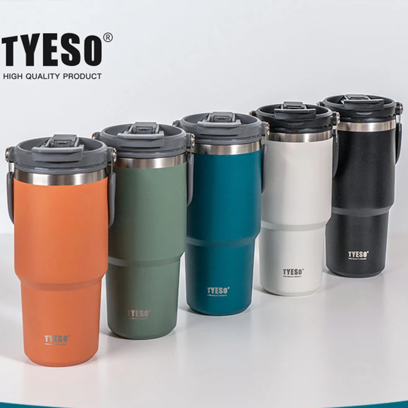 

600ML/750ML/900ML Tyeso Coffee Cup Double-Layer Thermal Cold Storage Ice Large-Capacity Stainless Steel Double-Drink Car Cup