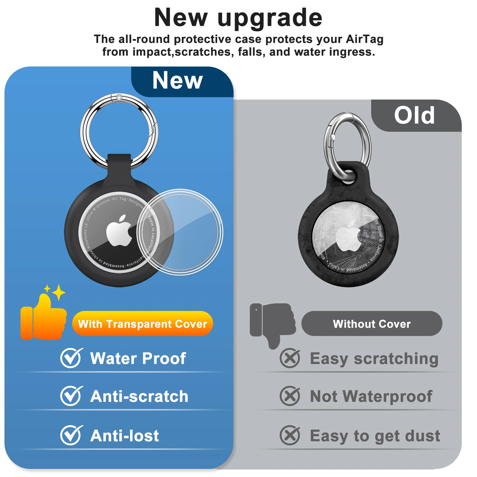 Фото Водонепроницаемый противоударный чехол-брелок из ТПУ для Apple AirTag: защитный чехол для ошейника собак и кошек, трекер для отслеживания животных №5