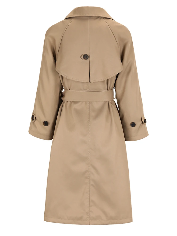 Женский Длинный Тренч с поясом EAM свободная Ветровка цвета хаки отложным