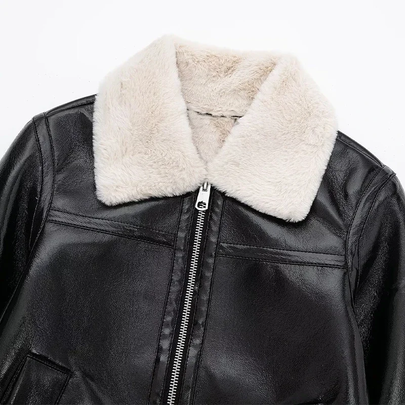 Куртка-бомбер женская черная на молнии спереди модный винтажный наряд из