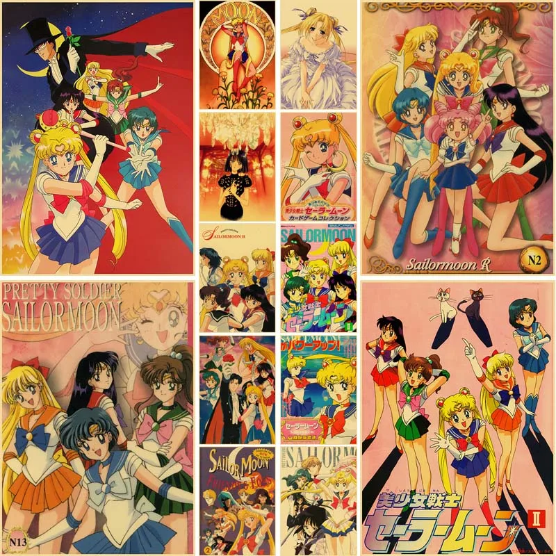 

Japanese Classic Anime Sailor Moon Kraft Paper Poster Home Living Room Decoration Wall Art Prints Bar Cafe Decorative Paintings