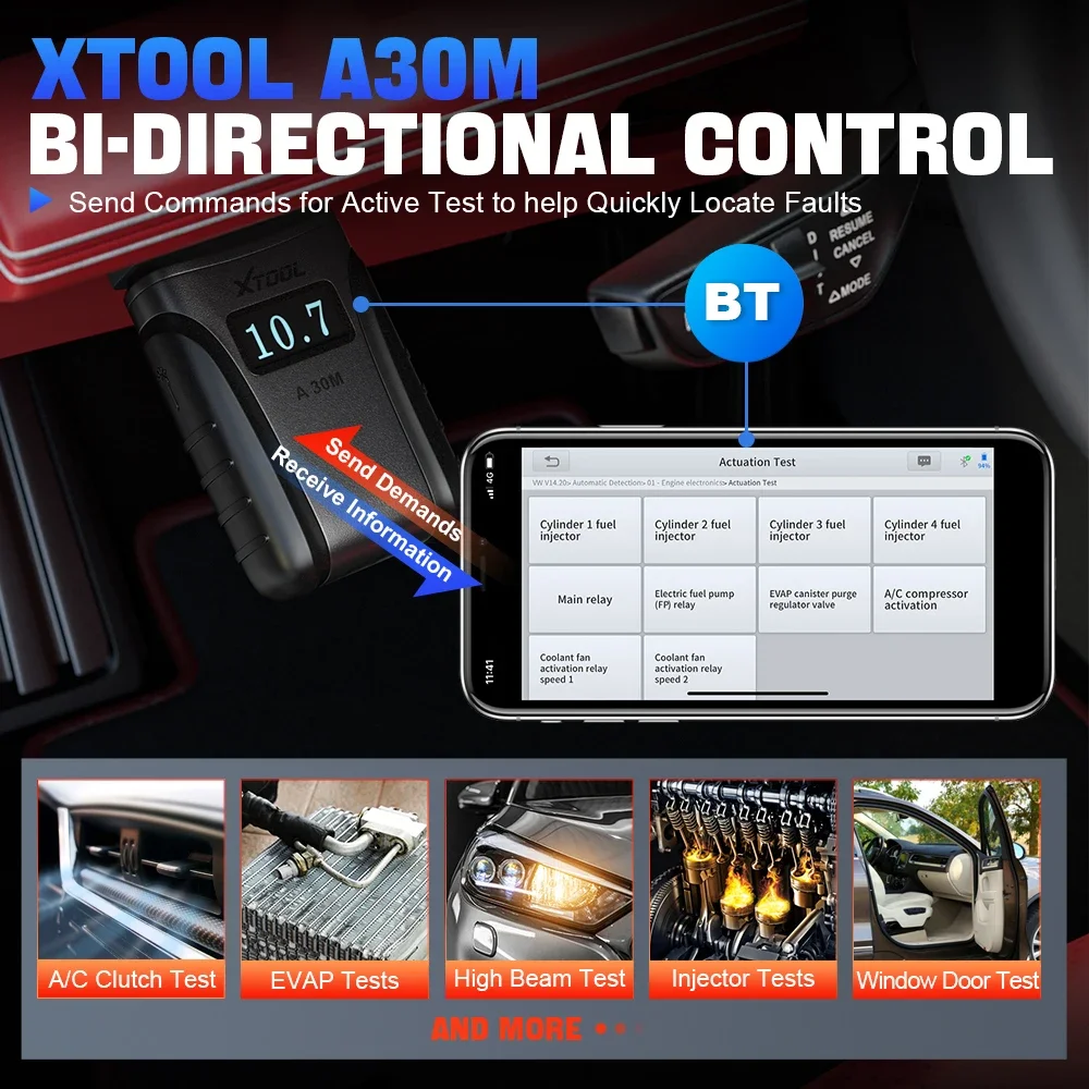 Фото Диагностический сканер A30M V2.0 OBD2 для полной диагностики автомобиля по Bluetooth, двунаправленный сканер с 23 функциями сброса и поддержкой CANFD FCA №3