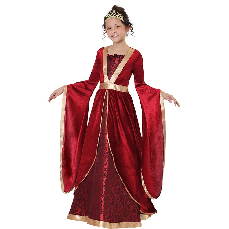 

Girls Halloween Outfit Girl Maxi Dress Medieval Red Velvet Princess Costume Renaissance Cosplay Kids Clothes Fantasy