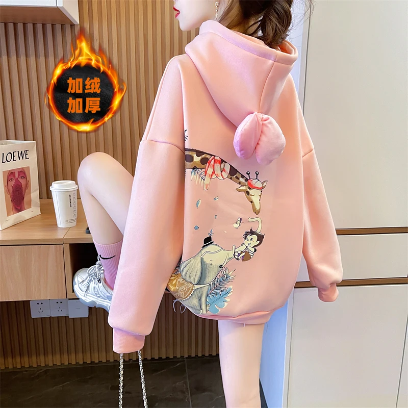 

Winter Hooded Midi Hooded Sweatshirt Women's Coat Streetwear Warm Harajuku Hoodies Cute Women Y2k Tops Autumn Kawaii Clothes