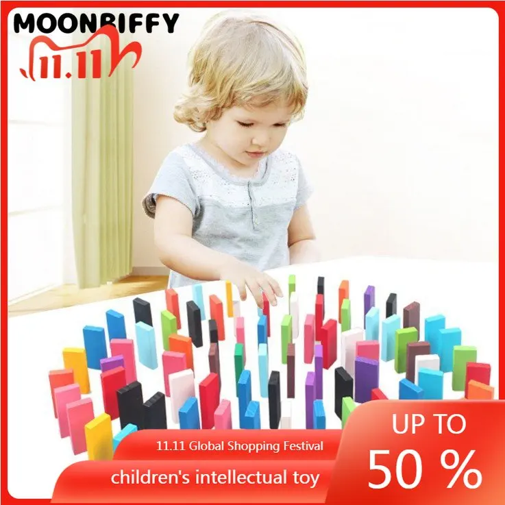 

120pcs Montessori Wooden Toys Rainbow Domino Blocks Toys Dominoes Games Educational Toys for Kid Birthday Gift 2022 Blocks