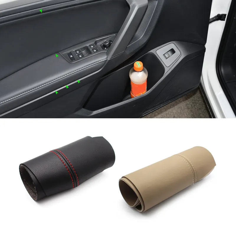 

LHD / RHD для VW Tiguan 2017 2018 2019, кожаная ручка из микрофибры для внутренней двери автомобиля, подлокотник/крышка дверной панели, защитная отделка