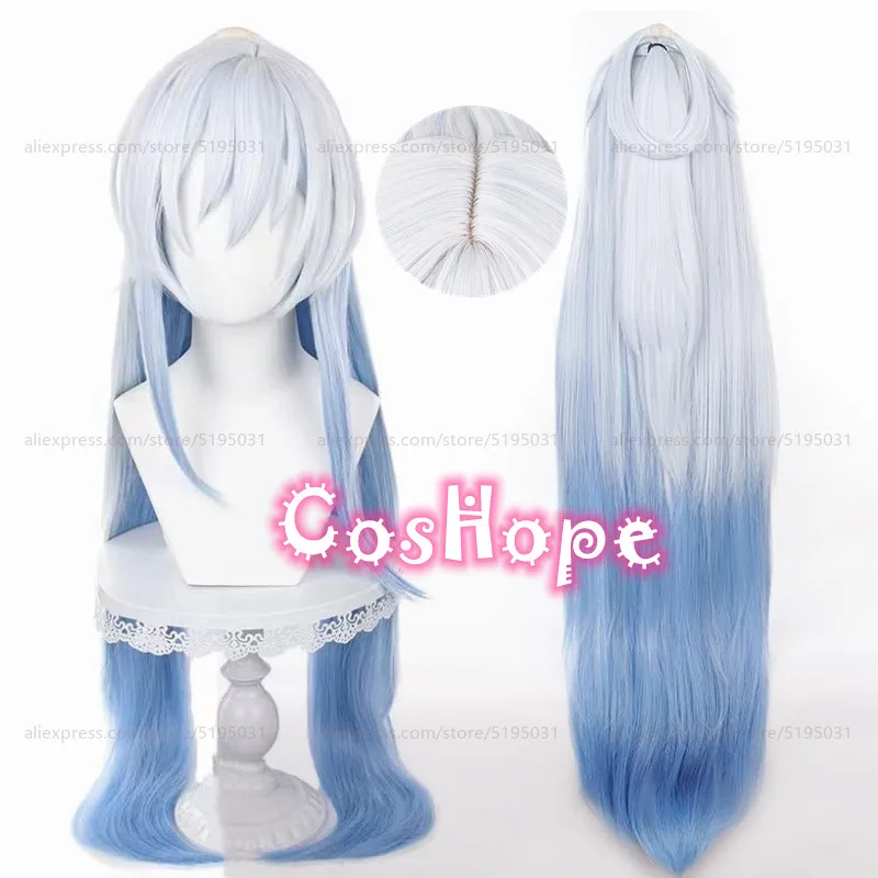 Jing Liu Косплей Парик 95 см Длинные Волосы Серебристый Белый Синий Градиента Аниме