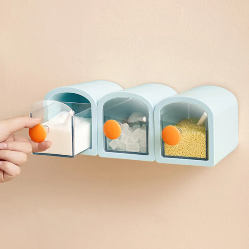 Household Wall-mounted Seasoning Box Convenient Drawer Type Salt and Sugar Seasoning Jar Set Kitchen Supplies