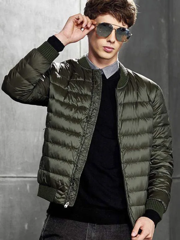 

Winter Men's Ultra Light Down Jacket Warm 90% White Duck Down Parka Stand Collar Baseball Uniform Zipper Down Outwear