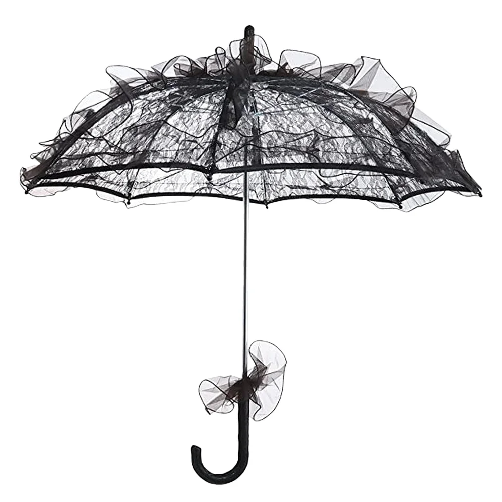 

Wedding Bride Umbrella Black Photoshoot Gothic Decor Embroidery Party Mini Lace Parasol White Prop
