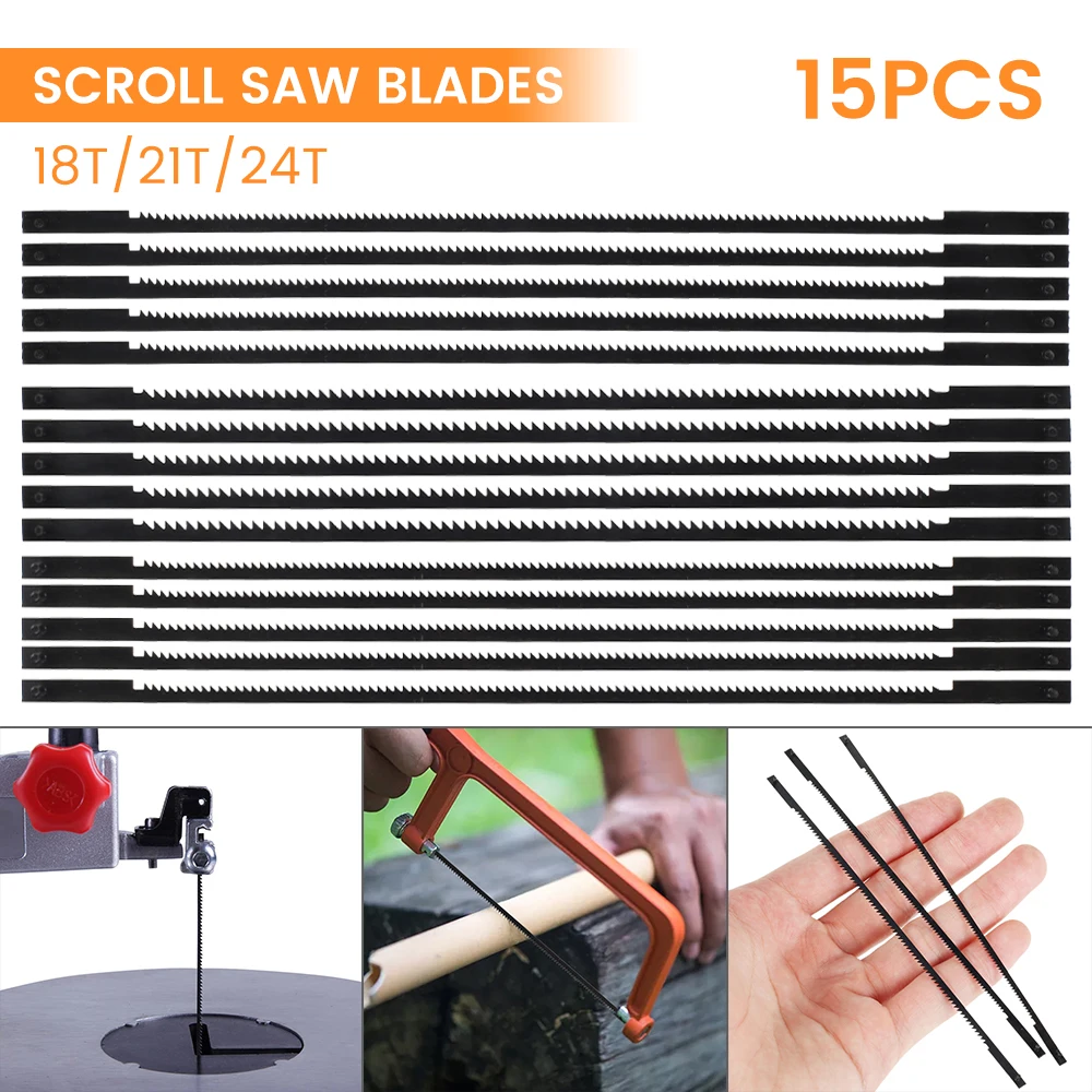 

15pcs 133mm Pinned Scroll Saw Blades Woodworking Power Tools Accessories for DIY Wood Plastic Cutting Carbon Steel Saw Blades