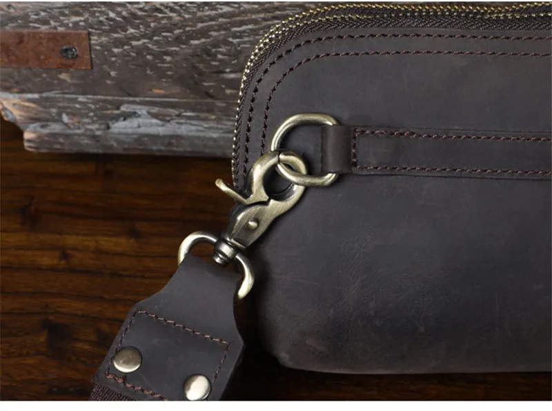 Vintage crazy horse cowhide men's multifunctional chest bag outdoor daily natural genuine leather shoulder messenger bag