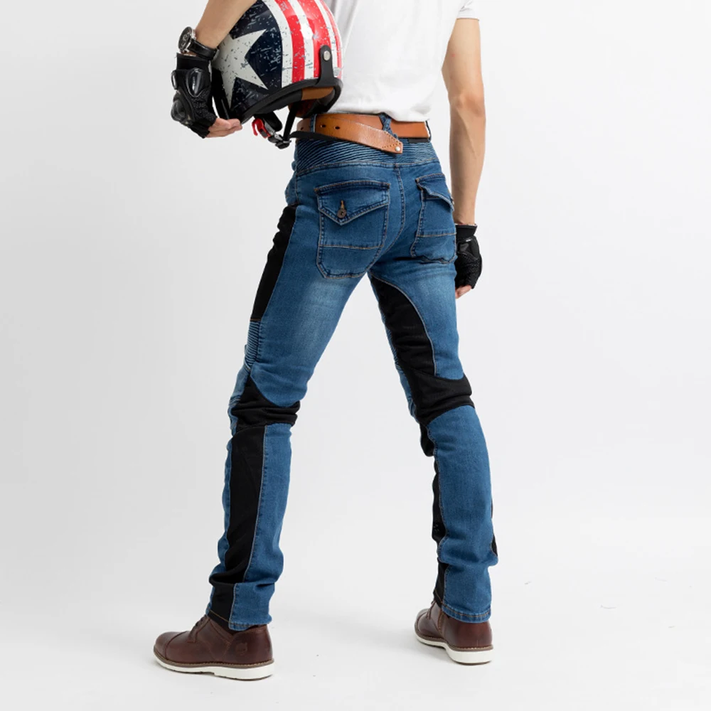 LOMENG Motorcycle Riding Jeans Summer Motorbike Pants Breathable Protective Trousers CE Knee Hip Removable Armored for Men