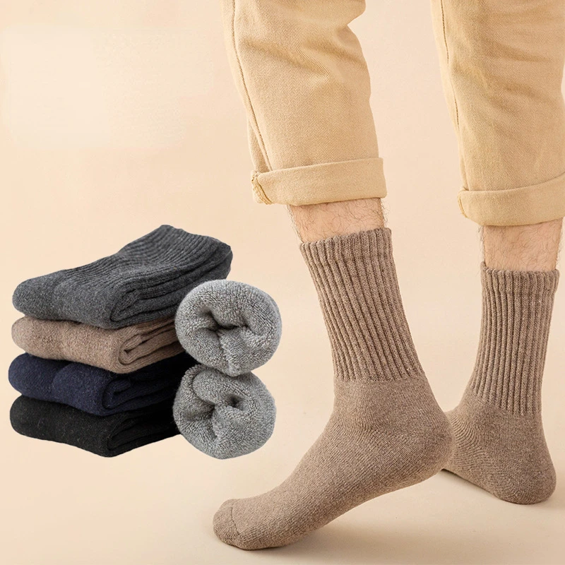 

22 autumn and winter new socks men's mid-thigh socks solid color high like tendons terry thickened warm rabbit wool socks