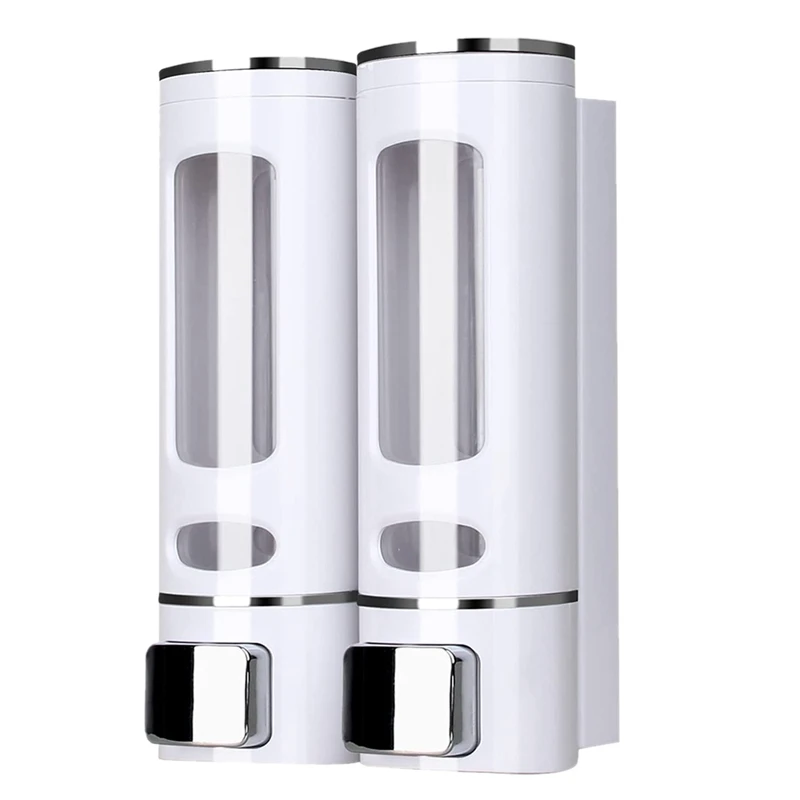 

800Ml Soap Dispenser Wall Mount, Manual Hand Shampoo Shower Gel Dispenser Lotion Container For Bathroom 2-Chamber