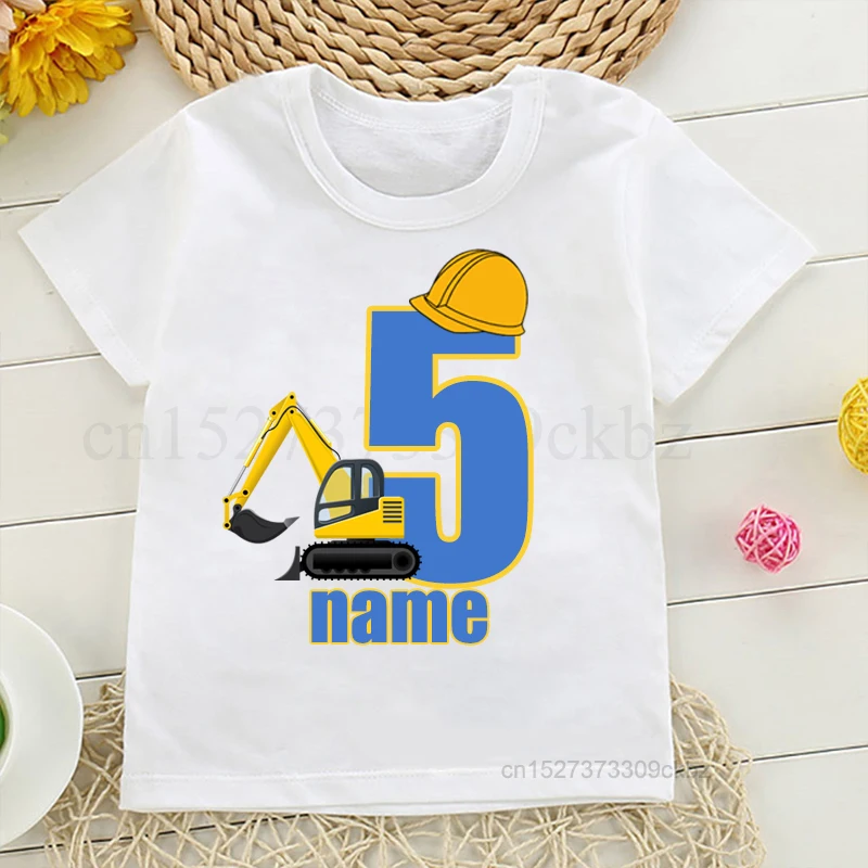 Футболка с мультяшным экскаватором для мальчиков 1-11 футболка принтом цифр на