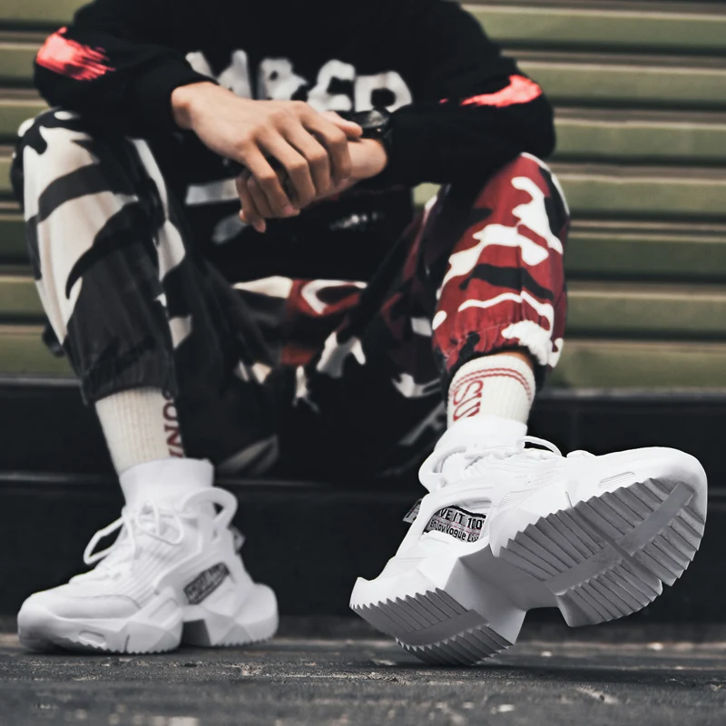 High-Top Fashion Men's Casual Sneakers Flying Weave Male Athletic Sports Running Shoes Free Shipping Original Chunky Trainers