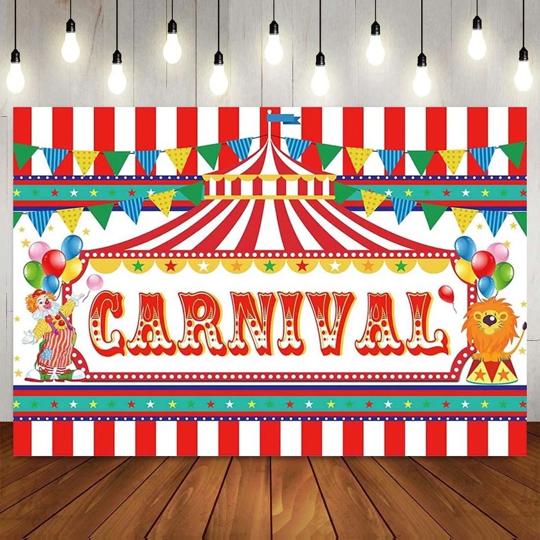 

Customized Red Carnival Circus Backdrop Tent Balloons Kids Boy Girl 1st First Birthday Party Clown Baby Shower Banner Background
