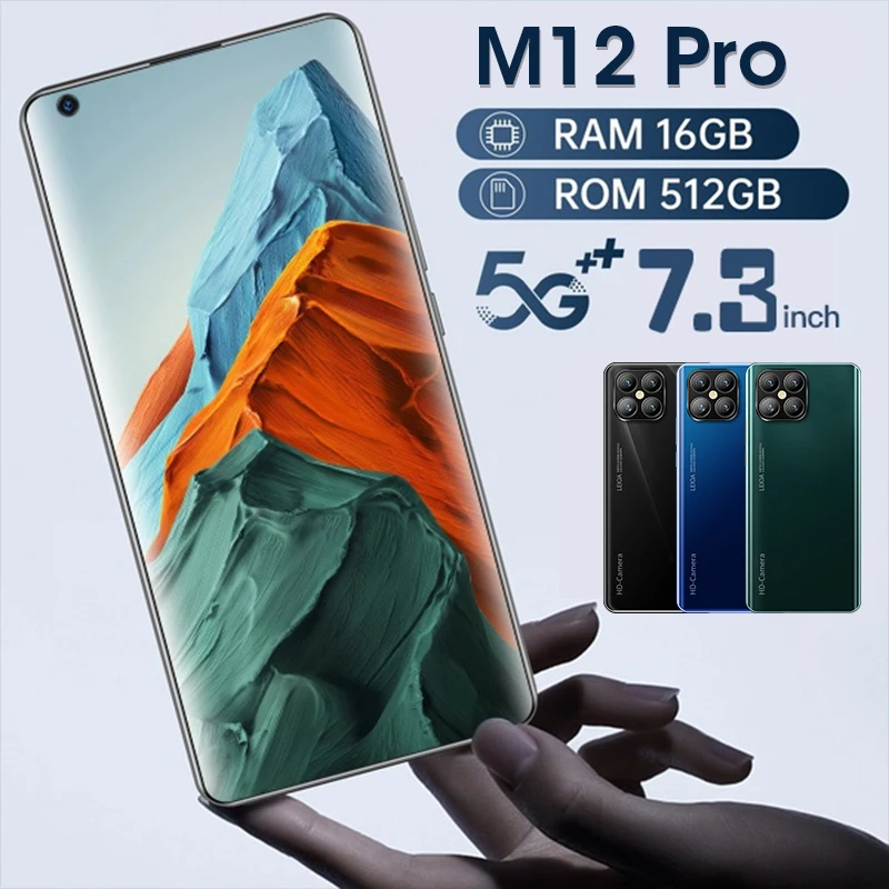 

2022 M12 Pro Global Version 7.3 inch Smartphone 16+512GB Cellphone 48MP Mobile Phones 5G Network Unlocked Smartphone celular