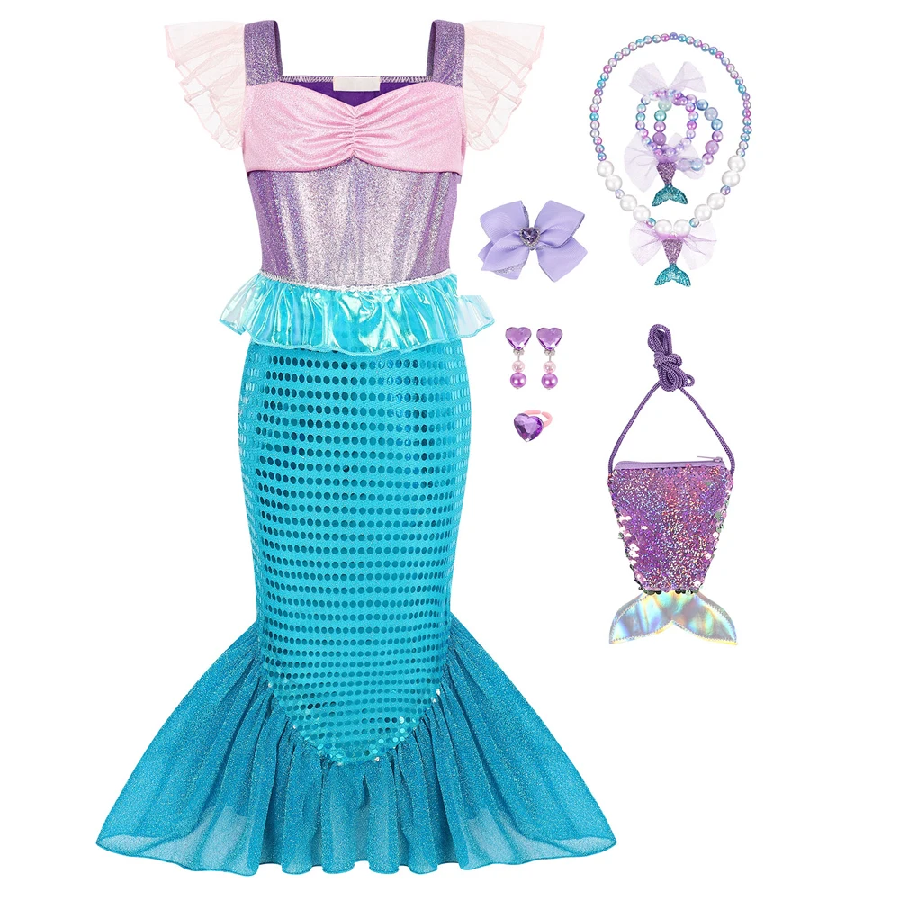 

Jurebecia The Little Mermaid Princess Dresses for Girls Mermaids Birthday Party Dress Up Kids Outfits Costumes