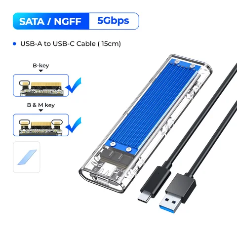 ORICO M2 SSD Case NVME SATA SSD OBUDOWANIE BEZPŁATNE 10 GBPS M.2 do USB typu C przezroczysty zewnętrzny adapter obsługuje wykończenie UASP UASP