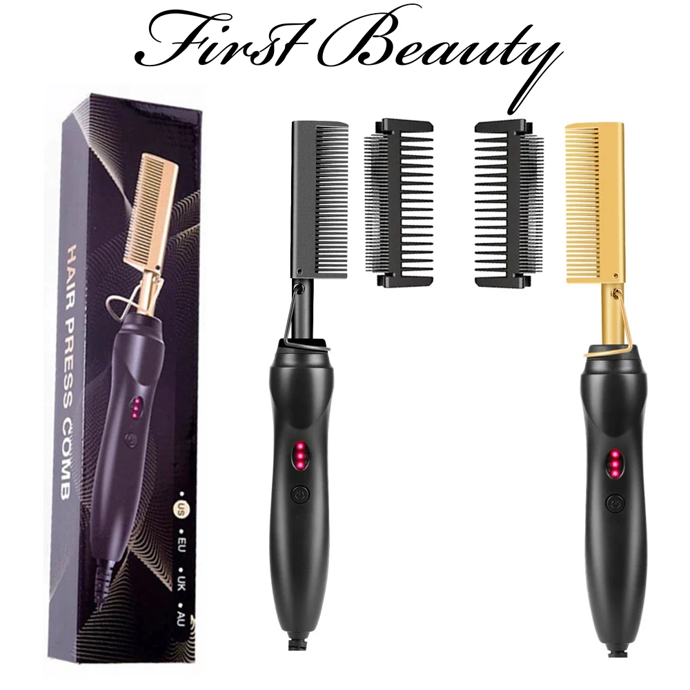 

2022 New Hot Comb Electric Hot Comb Straightener Professional Hair Straightener Curler for Black Hair Hair Iron Titanium Alloy