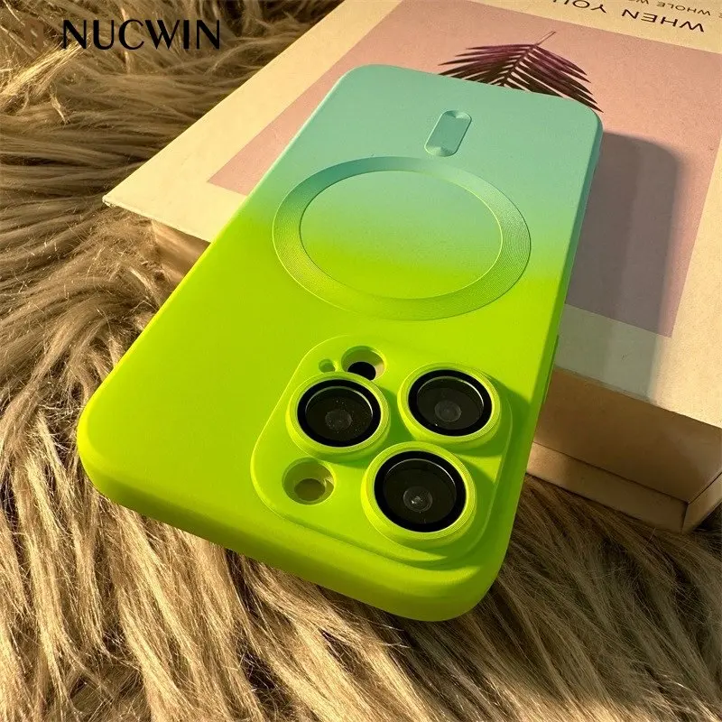

For iPhone 14 Pro Max Luxury Liquid Silicone Gradient Color Magsafe Case For iPhone 11 12 13 14 Pro Max Camera Protector Cover