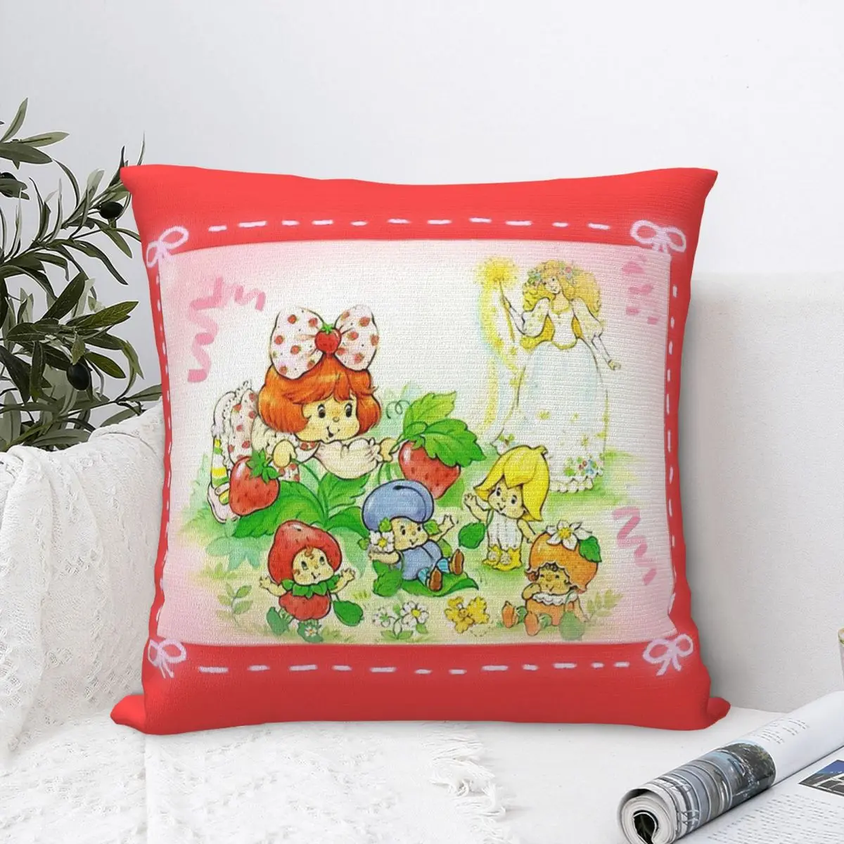 

80s Aesthetic Berrykin Princess Glow Ribbon Throw Pillow Case Strawberry Shortcake Backpack Cojines Covers Kawaii Chair Decor