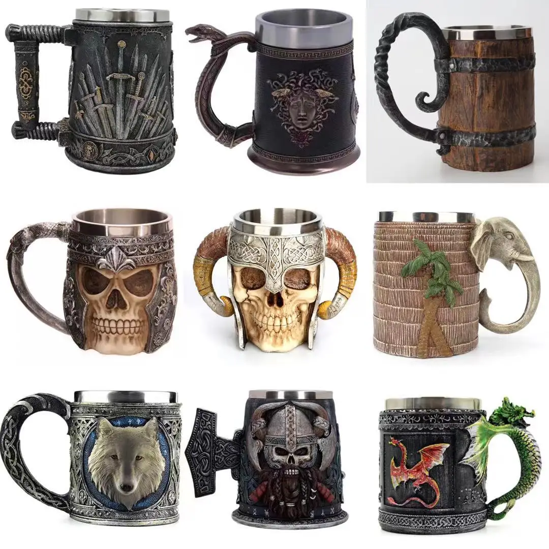 

Medieval Skull Mug,Dragons Beer Stein Tankard Drink Cup,Stainless Coffee Mug Viking Warrior Mug Tankard,Dragon Drinkware Mug