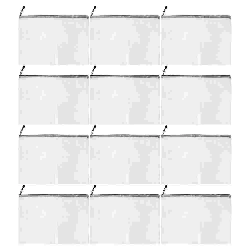 

12Pcs Practical File Bags Stationery Containers Zippered Pockets (White)