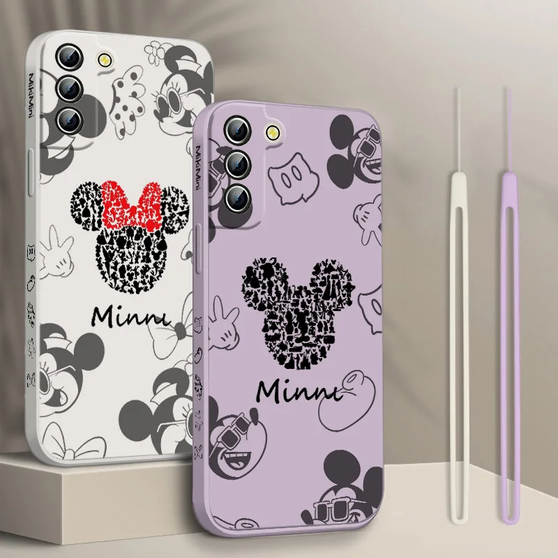 

Disney Mickey Minnie Anime Liquid Left Rope Phone Cover For Samsung Galaxy S22 S21 S20 FE S10 Note 20 10 Ultra Lite Plus Case