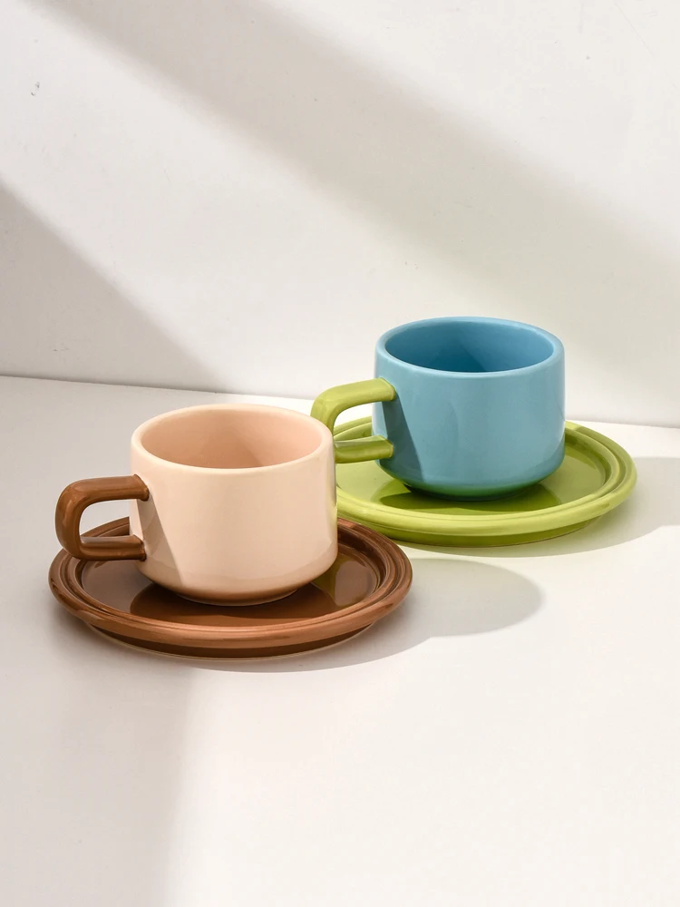 

Nordic Instagram Style Color Ceramic Coffee Cup With Plate Afternoon Tea Cup Drinking Water And Milk Cup 250ml