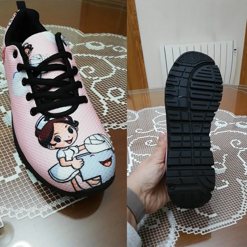 KUILIU Flats Autumn Women Shoes Hawaiian Hibiscus Plumeria Print Ladies Lace-up Mesh Light Breathable Harajuku Shoe for Female