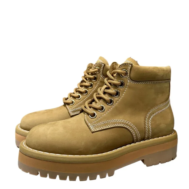 Европейские/американские желтые ботинки женская обувь из натуральной кожи