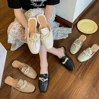 womens summer 2022 new half slippers fashion baotou pearl mules square heel soft sole sandals women summer shoe desig slippers