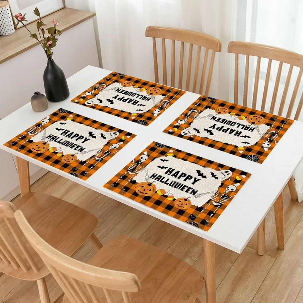 

Хлопковые льняные коврики для Хэллоуина, подстилки для детей, Детский декоративный коврик для стола, кухонные коврики для столовых