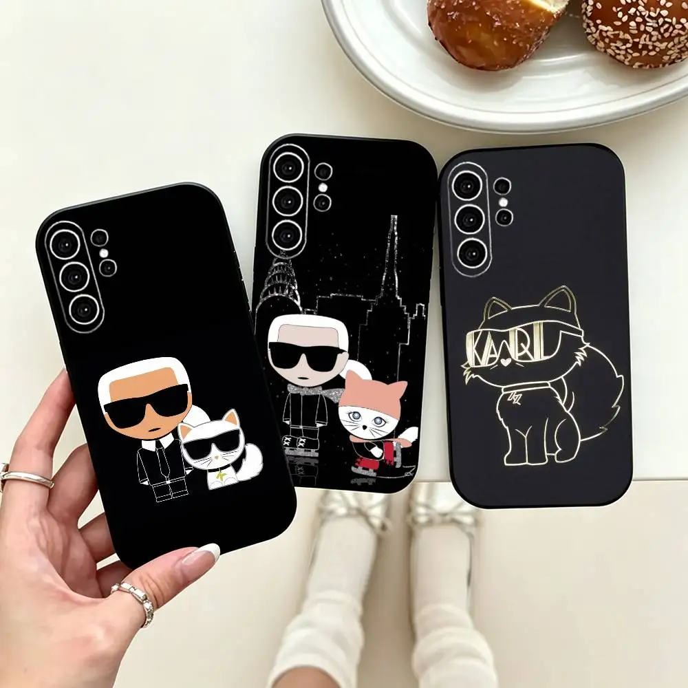 Фото Чехол для телефона K-Karls Lagerfelds Cat Gift для Samsung S25, S24, S21, S22, S23, S30, Ultra, S20, Plus, FE, мягкий силиконовый, черный №1