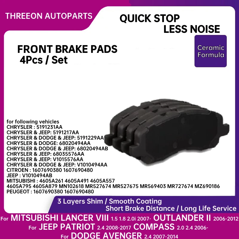 Передние тормозные колодки THREEON для Mitsubishi Lancer Galant Outlander JEEP Compass Peugeot 408 GDB3287 4605A261 MR